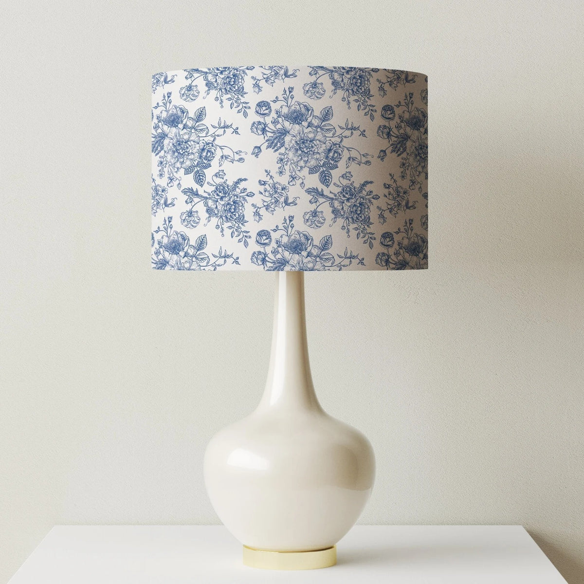 Aurelia Ceramic Table Lamp — Blue & White Toile Floral Drum Shade