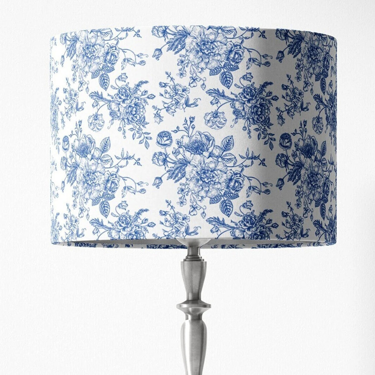 Aurelia Ceramic Table Lamp — Blue & White Toile Floral Drum Shade