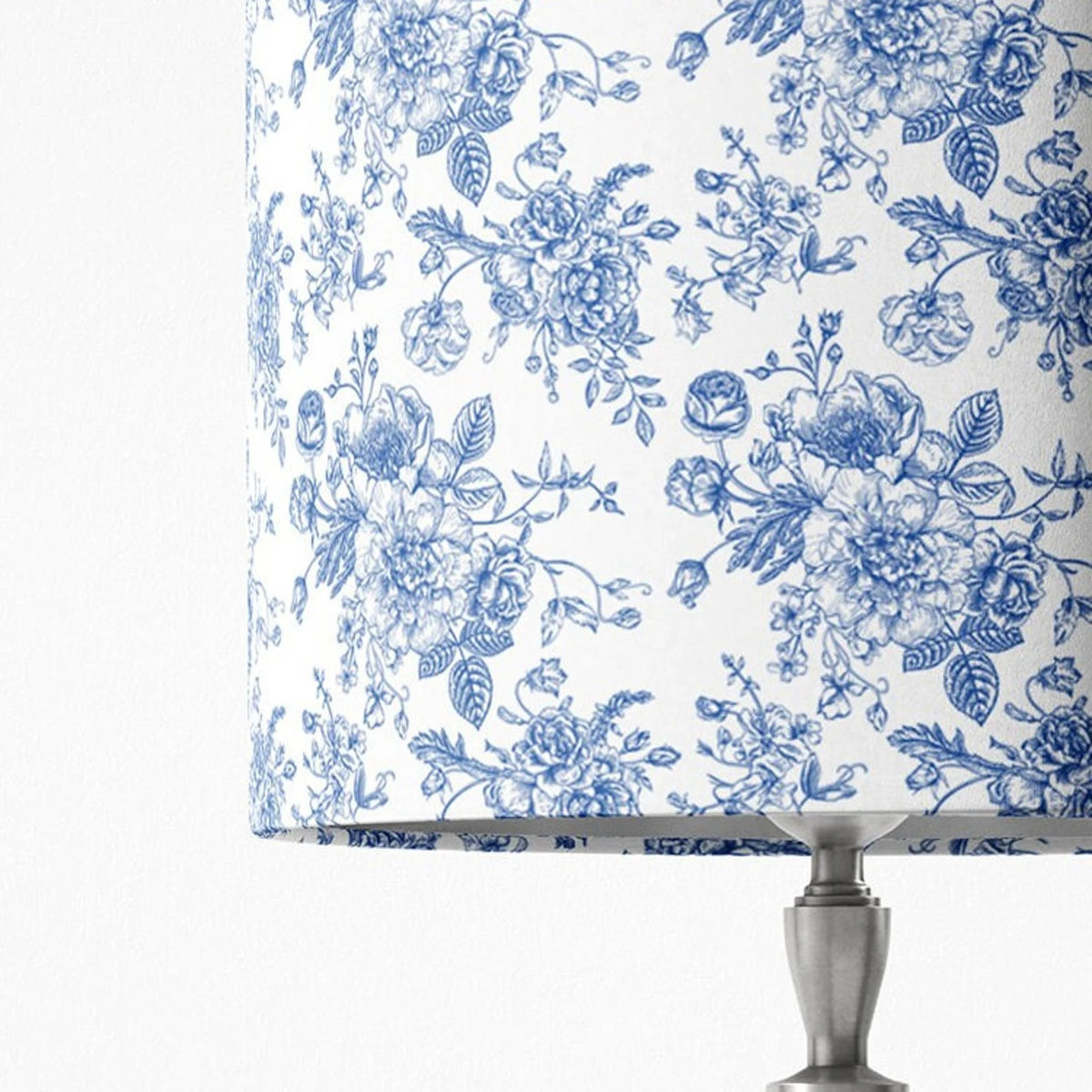 Aurelia Ceramic Table Lamp — Blue & White Toile Floral Drum Shade